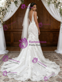 White Mermaid Tulle 3D Flower V-neck Wedding Dress
