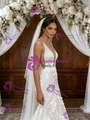 White Mermaid Tulle 3D Flower V-neck Wedding Dress