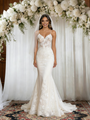 White Mermaid Tulle Appliques Spaghetti Straps Wedding Dress