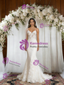 White Mermaid Tulle Appliques Spaghetti Straps Wedding Dress