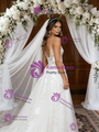 White Tulle Appliques Spaghetti Straps Wedding Dress