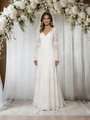 White V-neck Lace Long Sleeve Wedding Dress