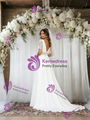 White V-neck Short Sleeve Lace Wedding Dress