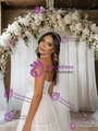 White Tulle Strapless Appliques Wedding Dress