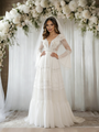 White V-neck Long Sleeve Lace Wedding Dress