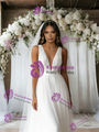 White Tulle B-neck Pleats Wedding Dress