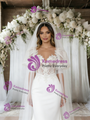 White Mermaid Puff Sleeve Appliques Wedding Dress