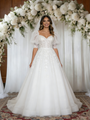 White Tulle Puff Sleeve Appliques Wedding Dress