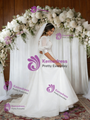 White Tulle Puff Sleeve Appliques Wedding Dress