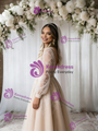 Champagne Tulle Lace V-neck Long Sleeve Wedding Dress