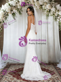 White Mermaid Tulle Lace Spaghetti Straps Wedding Dress