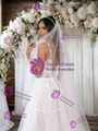 White Tulle V-neck Appliques Wedding Dress