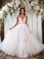 White Tulle V-neck Appliques Wedding Dress