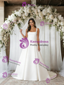 Simple White Satin Straps Wedding Dress