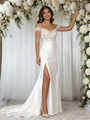 White Satin Off the Shoulder Lace Wedding Dress