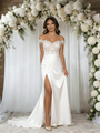 White Satin Off the Shoulder Lace Wedding Dress