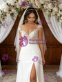 White Satin Off the Shoulder Lace Split Wedding Dress