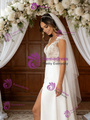 White Satin Off the Shoulder Lace Split Wedding Dress