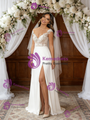 White Satin Off the Shoulder Lace Split Wedding Dress
