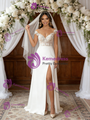 White Satin Off the Shoulder Lace Split Wedding Dress