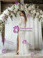White Lace Long Sleeve Split Wedding Dress