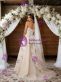 Champagne Tulle Strapless Appliques Wedding Dress