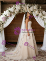 Champagne Tulle Strapless Appliques Wedding Dress