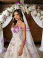 Champagne Tulle Strapless Appliques Wedding Dress