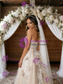 Champagne Tulle Strapless Appliques Wedding Dress