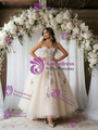 Champagne Tulle Strapless Appliques Wedding Dress