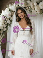 White Lace Long Sleeve V-neck Wedding Dress