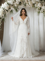 White Lace Long Sleeve V-neck Wedding Dress