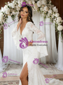 White Lace Long Sleeve V-neck Wedding Dress