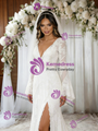 White Lace Long Sleeve V-neck Wedding Dress
