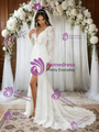 White Lace Long Sleeve V-neck Wedding Dress