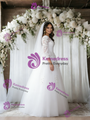 White Tulle Puff Sleeve Appliques Wedding Dress