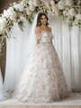 White Tulle Print Off the Shoulder Wedding Dress
