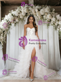White Tulle Strapless Split Wedding Dress