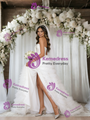 White Tulle Strapless Split Wedding Dress