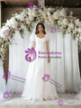 White Puff Sleeve Square Neck Wedding Dress