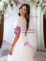 White Tulle Puff Sleeve Appliques Wedding Dress