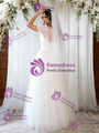White Tulle Puff Sleeve Appliques Wedding Dress