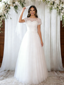 White Tulle Puff Sleeve Appliques Wedding Dress