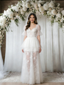 White Tulle Short Sleeve Lace Wedding Dress