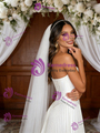 White Satin Strapless Pleats Wedding Dress