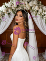 White Satin Strapless Pleats Wedding Dress