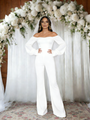 White Off the Shoulder Long Sleeve Jumpersuit