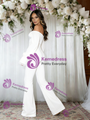 White Off the Shoulder Long Sleeve Jumpersuit