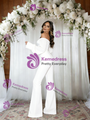 White Off the Shoulder Long Sleeve Jumpersuit