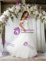 White Tulle Off the Shoulder Appliques Wedding Dress